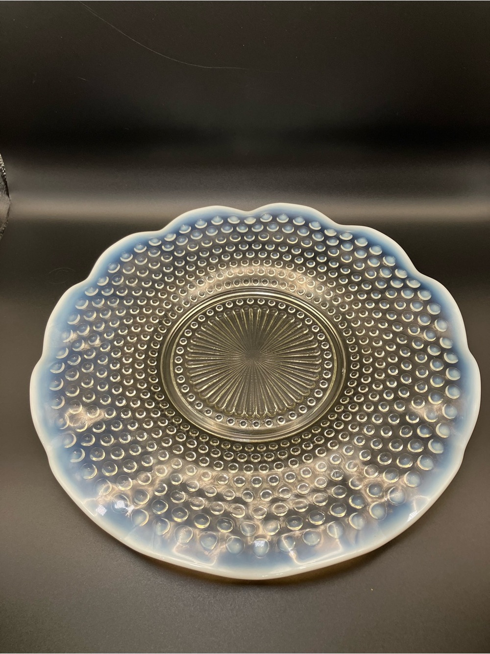 Vintage Anchor Hocking Hobnail Moonstone Opalescent Ruffled Edge Serving Platter